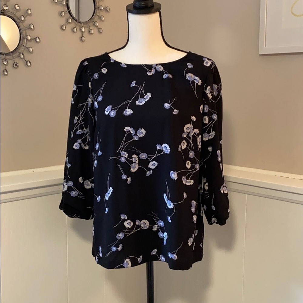 LC Conrad Black Floral Blouse Size Medium